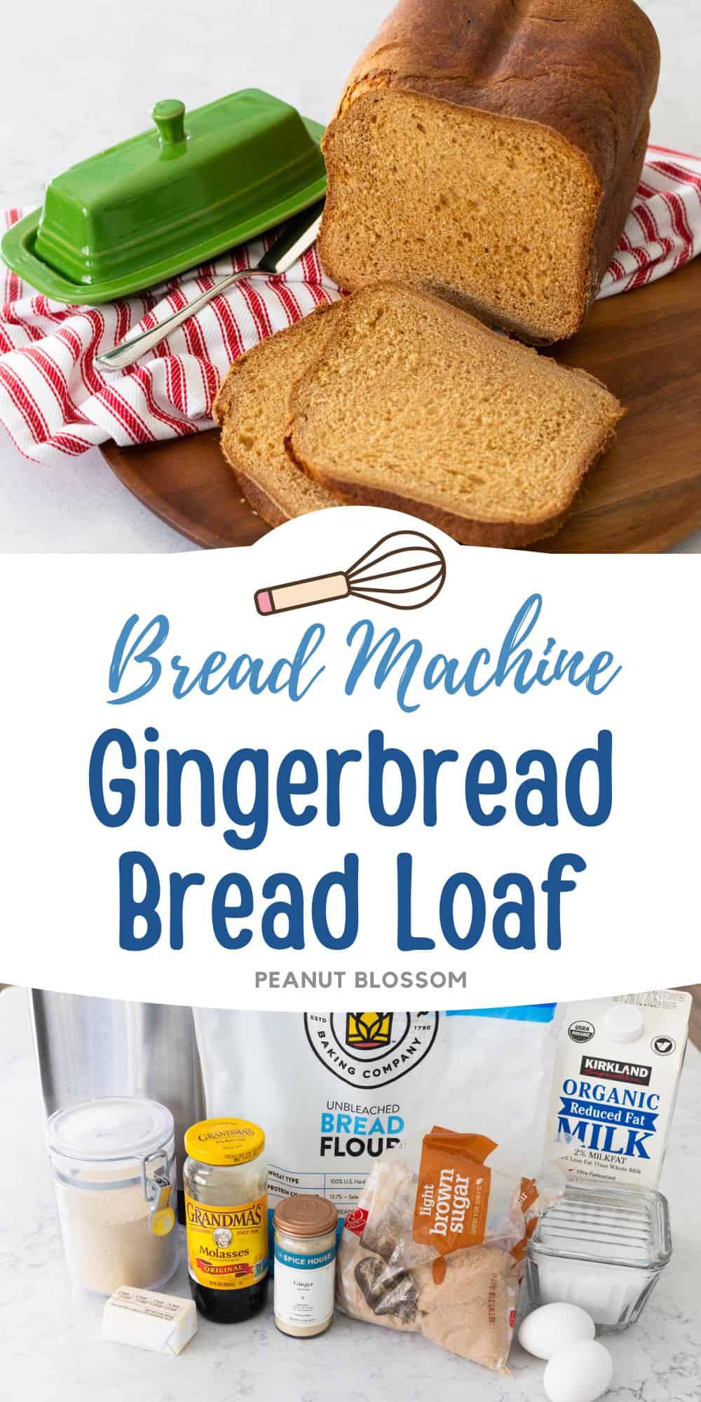 The photo collage shows the baked Gingerbread Bread next to a photo of the ingredients needed to make it.