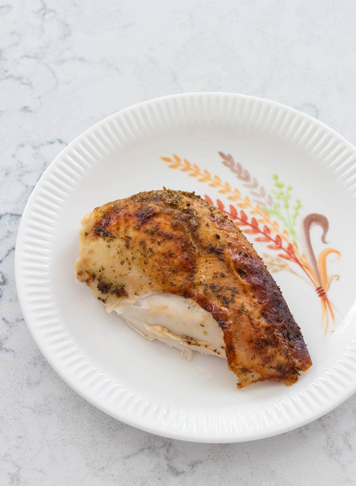 A slice of the roasted turkey is on a fall plate.