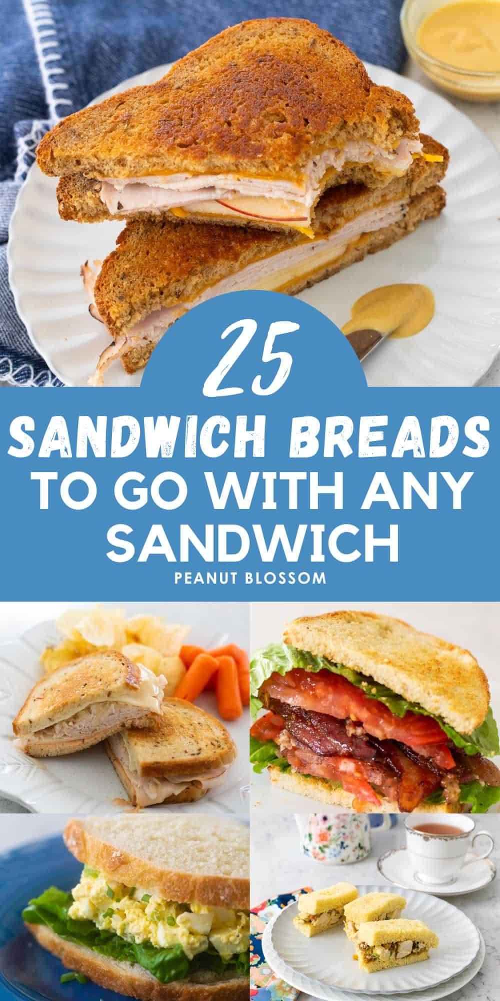 The photo collage shows five different sandwiches on different kinds of bread.