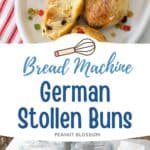 The photo collage shows the baked Stollen Buns next to a photo of the ingredients needed to make it.