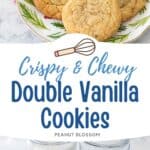 The photo collage shows the baked Vanilla Cookies next to a photo of the ingredients needed to make it.