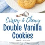The photo collage shows the baked Vanilla Cookies next to a photo of the ingredients needed to make it.