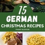 The photo collage shows a festive German dinner table next to 3 classic German recipes.