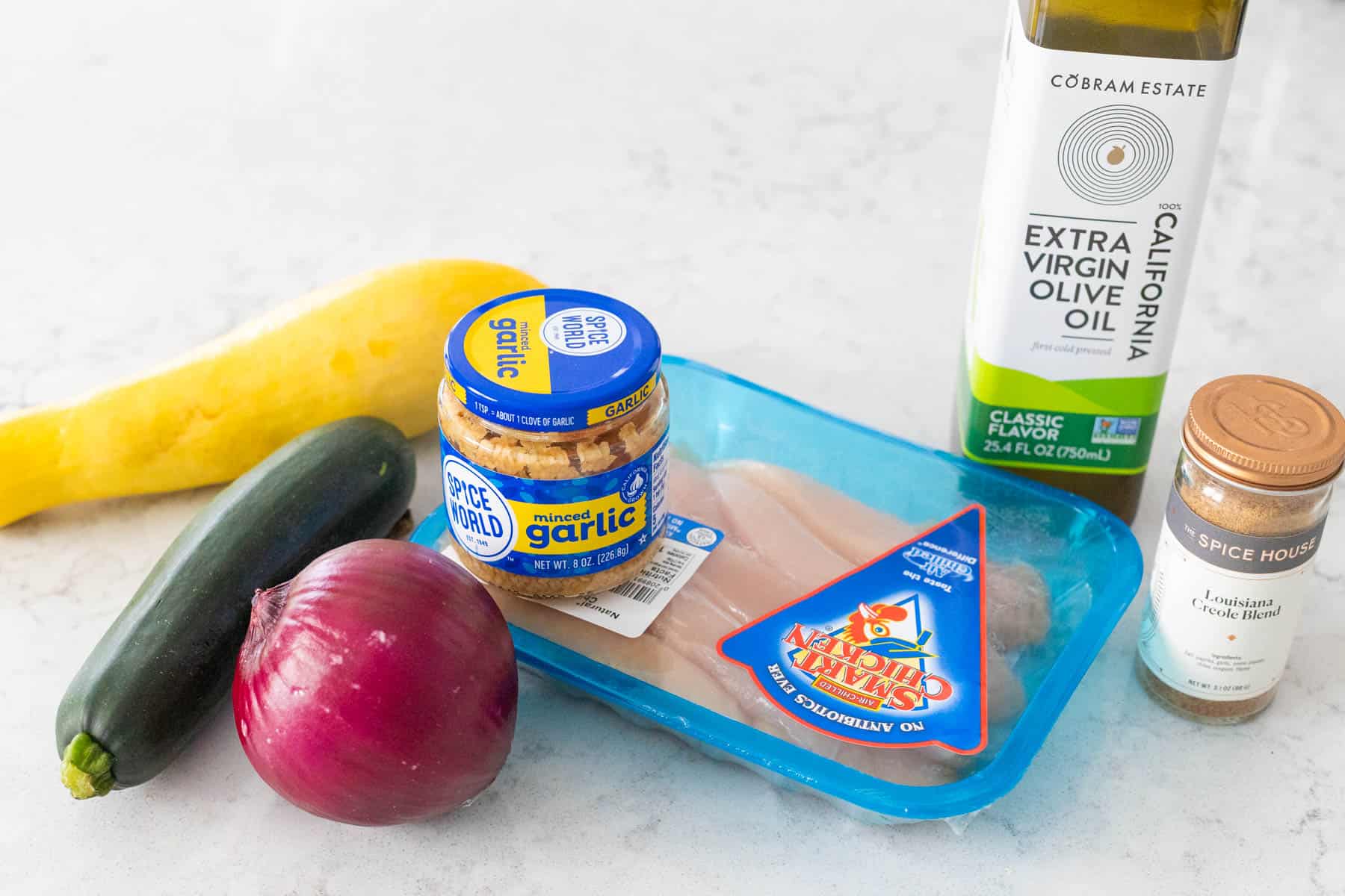 The ingredients to make the dinner are on the counter.