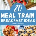 The photo collage shows 5 easy things to bring for breakfast as part of a meal train delivery.
