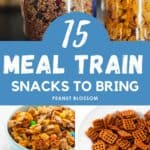 The photo collage shows 5 easy snacks to bring as part of a meal train.