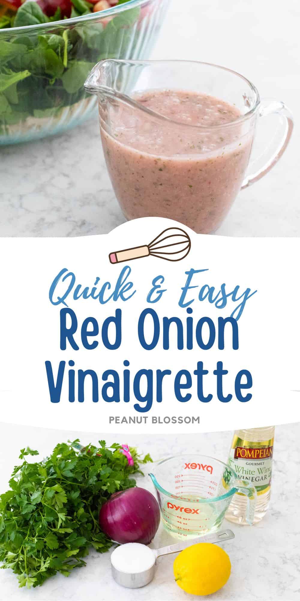 The photo collage shows the finished dressing next to the photo of all the ingredients needed to make it.