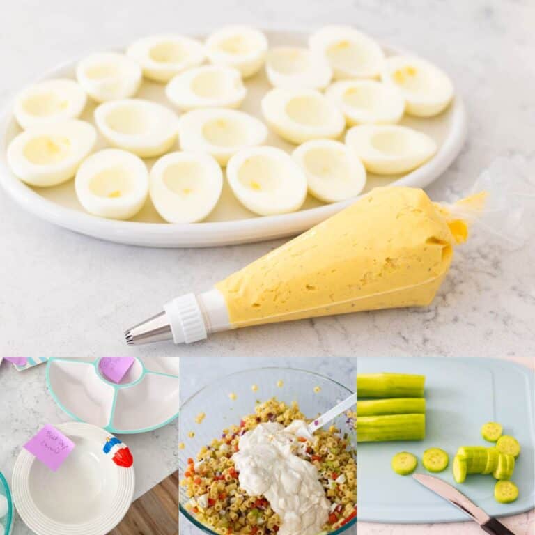 The photo collage shows 4 recipes being prepped in advance for the party.