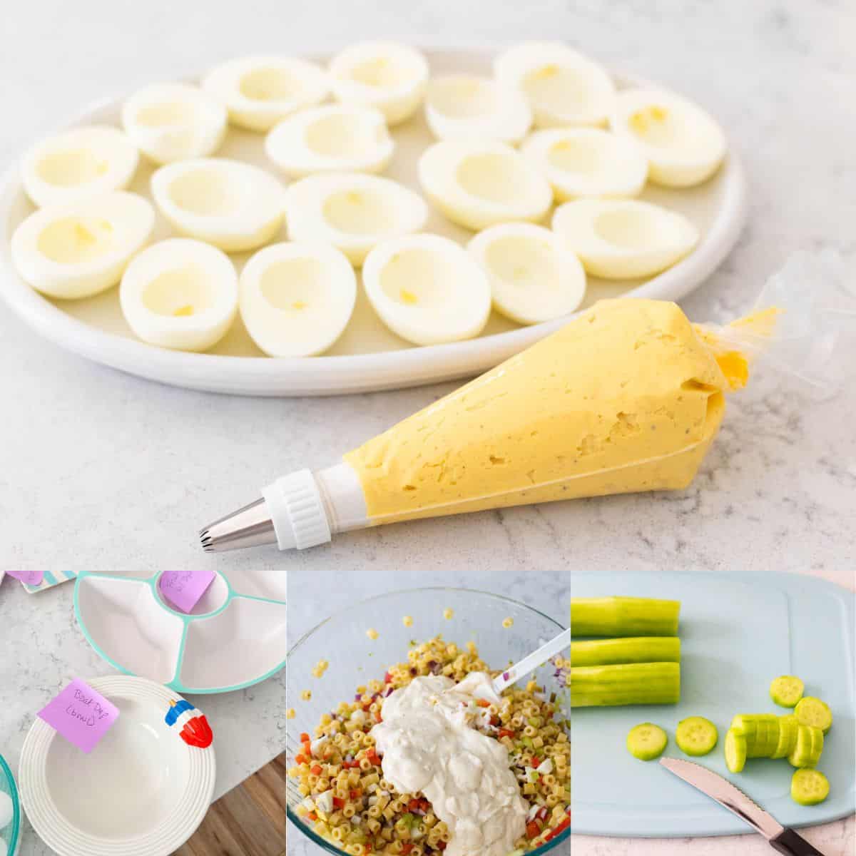 The photo collage shows 4 recipes being prepped in advance for the party.