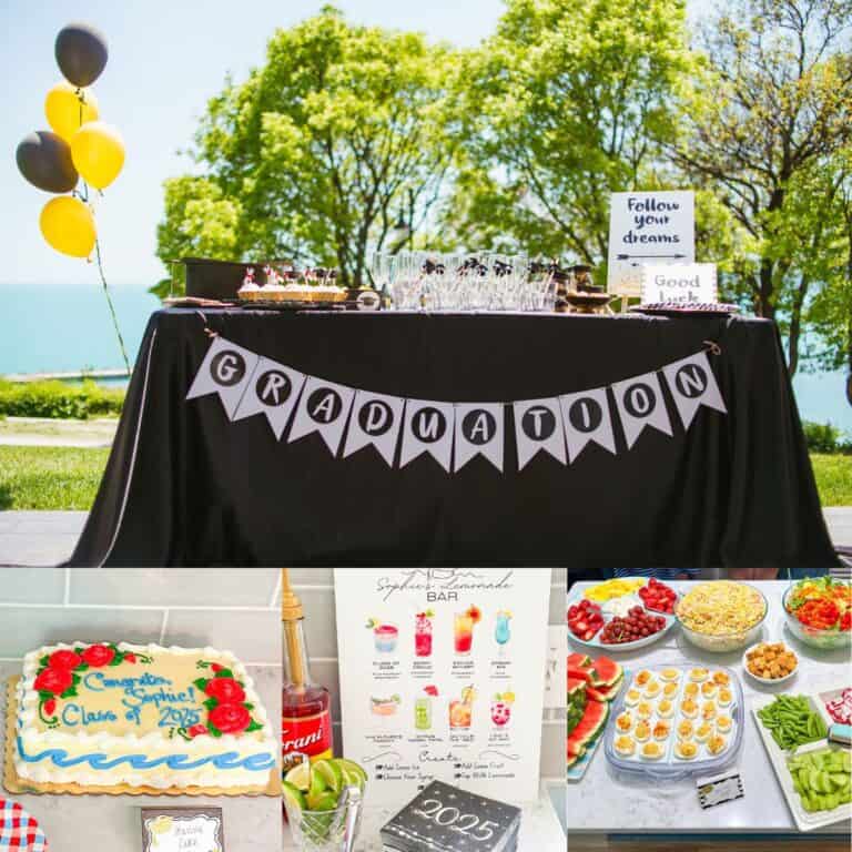 The photo collage shows several scenes from a graduation party.