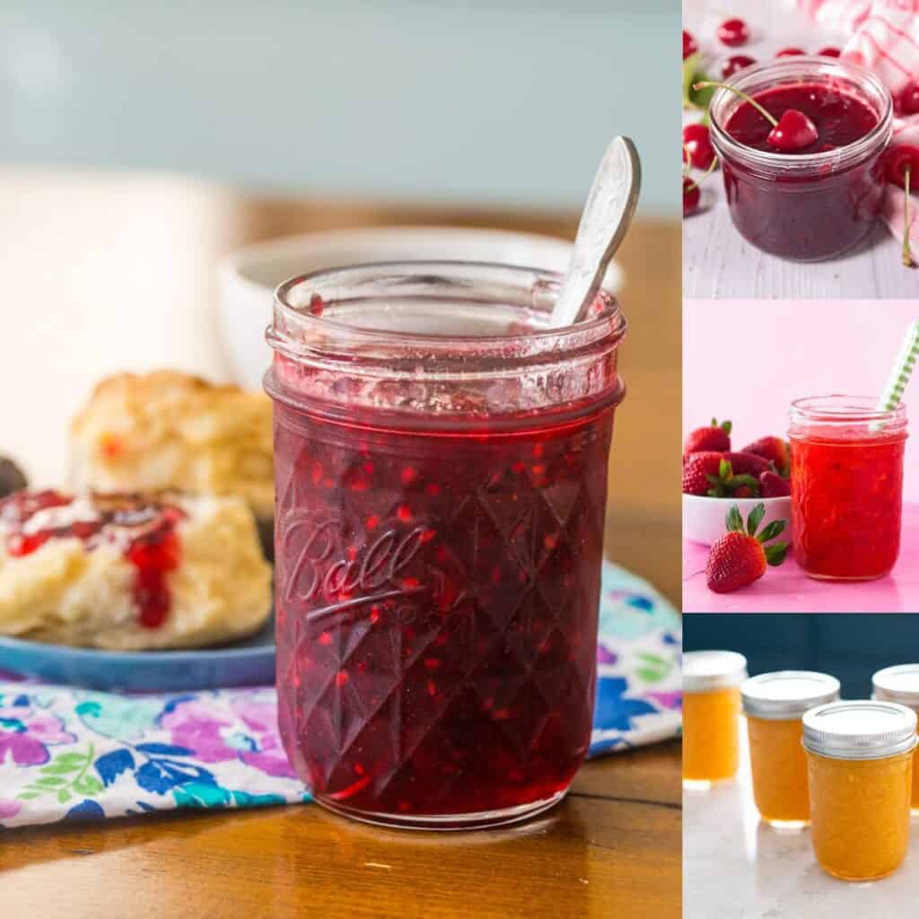 The photo collage shows 4 easy freezer jam recipes.