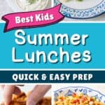 The photo collage shows 4 easy lunches to make for kids in the summertime.