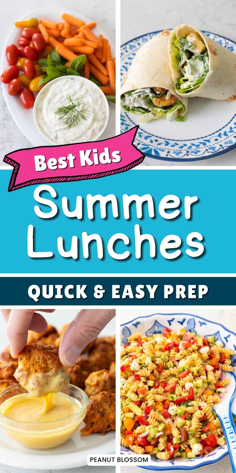 The photo collage shows 4 easy lunches to make for kids in the summertime.