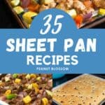 The photo collage shows 5 different sheet pan recipes for breakfast and dinner.