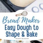 The photo collage shows the risen dough inside the bread machine next to a photo of the ingredients needed to make it.