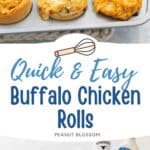 The photo collage shows the baked chicken rolls next to a photo of the ingredients needed to make them.