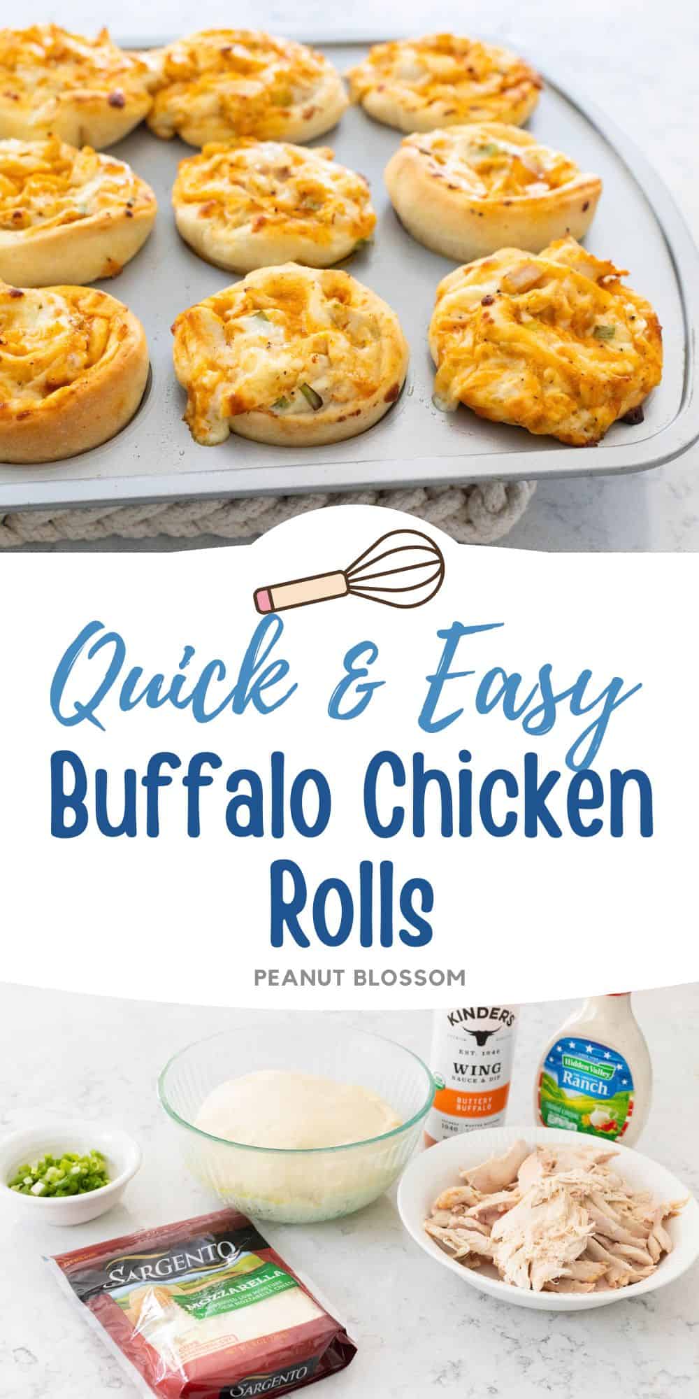 The photo collage shows the baked chicken rolls next to a photo of the ingredients needed to make them.